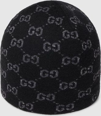 Gucci GG Wool Viscose Lam&eacute; Jacquard Hat, Black