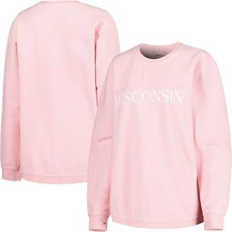 Pressbox Womens Pressbox Pink Wisconsin Badgers Comfy Cord Bar Print Pullover Sweatshirt at Nordstrom, Size Medium