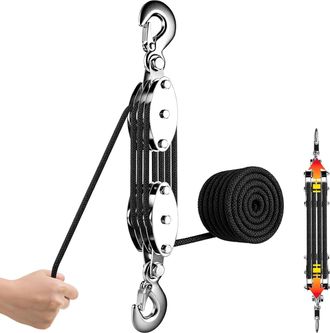 OEM Polipasto Manual De 2000 Kg - Cuerda De 20 M - Altura De 2,5 M - Caza/garaje/almac&eacute;n - Negro