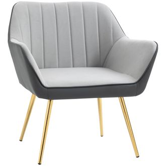 HOMCOM Accent Chairs Velvet Armchairs for Living Room and Bedroom Light Grey | TJ Hughes