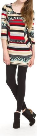 Papillon Stripe Animal Print 3/4 Sleeve Bodycon Dress In Multi