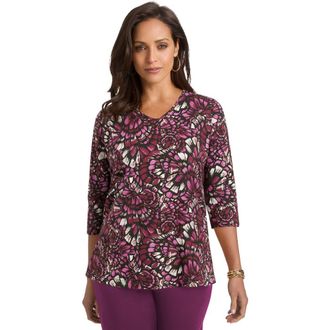 Jessica London Stretch Cotton V-Neck Tee in Deep Claret Multi Feather at Nordstrom, Size 36