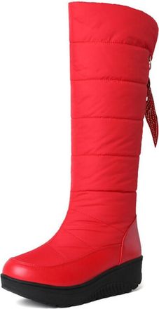 Generic Qynthra Women Winter Boots Knee High Snow Waterproof Quilted Platform Sole Decorative Tassel Warm Padded Mid Calf Ideal for Travel,Red,6.5 UK