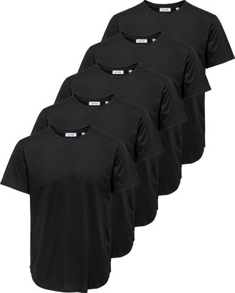 Only & Sons Rundhalsshirt ONLY & SONS ONSJEFF LONGY SS TEE 5-PACK OTL, Herren, Gr. XXL, schwarz pack:5 x schwarz, Jersey, Obermaterial: 60% Baumwolle, 40% Polyest