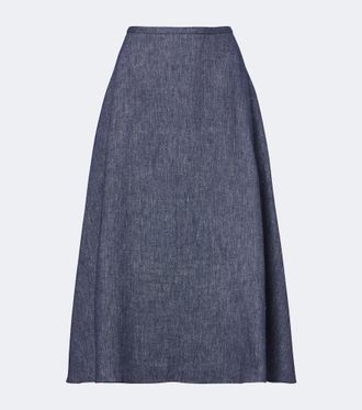Carolina Herrera Linen, wool, and silk-blend midi skirt
