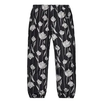 SUPREME SS19 Floral Silk Track Pant Flowers Bundle Feet Casual Pants Unisex Black SUP-SS19-10347