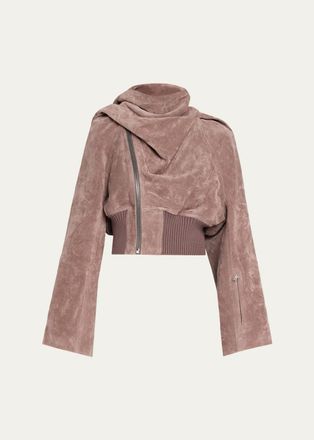 Rick Owens Suede Scarf Cropped Flight Jacket