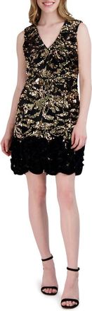 Donna Ricco Ruffle Hem Sleeveless Dress in Black/Gold at Nordstrom Rack, Size 10