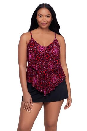 Trimshaper Ronnie 2 Tier Ruffle Plus Size Tankini Swimsuit Top in Razzulejos at Nordstrom, Size 12