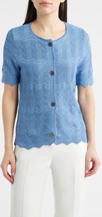 Anne Klein Zigzag Pointelle Cardigan in Lagoon at Nordstrom, Size X-Large