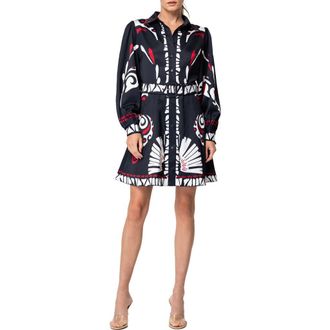 Ciebon Billy Long Sleeve Satin Shirtdress in Black Red at Nordstrom Rack, Size Small