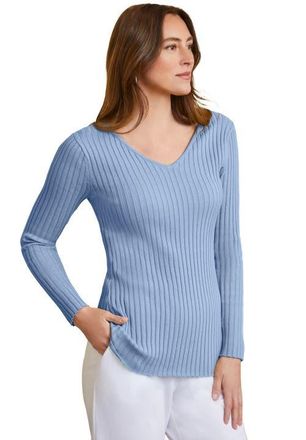 Jessica London V-Neck Ribbed Sweater in Azure Mist at Nordstrom, Size Medium