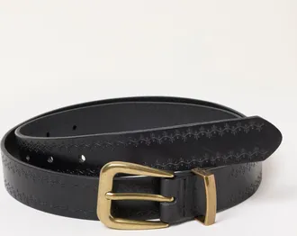 Fat Face FatFace Black Floral Embossed Leather Belt