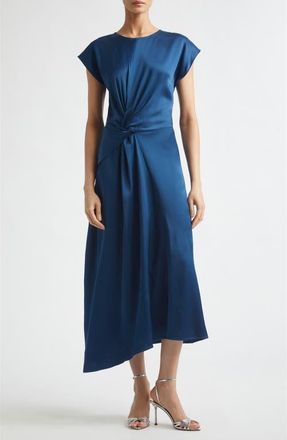 Victoria Beckham Aria Twist Waist Asymmetric Midi Dress in Dark Ocean at Nordstrom, Size 2 Us