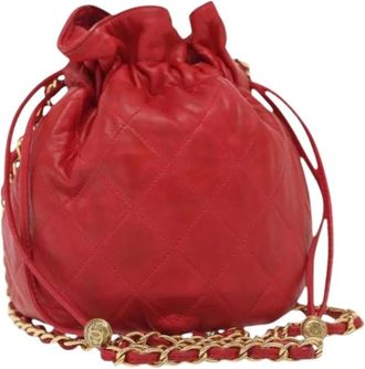 Chanel Pre-owned Bucket Bags, female, Red, Size: ONE SIZE Pre-owned Leather Bucket Bag