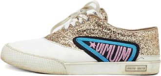 Miu Miu glitter-panelled sneakers - women - Rubber/Fabric/Fabric/Glitter - 41 - White