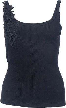 Ermanno Scervino Tops, Dames, Zwart, S, Katoen, Ribbed Jersey Tank met Cornely Borduurwerk
