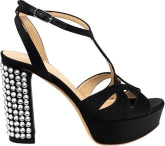 Lella Baldi Sandalo con plateau- tacco con strass - Dames - Sandalen met hakken - Zwart - 35 EU - Satijn - Schoenen