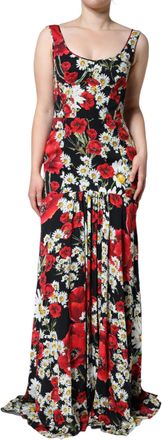 Dolce & Gabbana Womens Floral Silk Maxi Dress Sleeveless Scoop Neck Gown - Black - Size EU 38 (Womens)