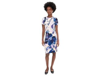 Calvin Klein Short Sleeve Floral Scuba Sheath Womens Dress Spring Mist : 14, Polyester/Spandex