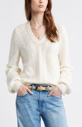 Treasure & Bond Oversize Pointelle V-Neck Sweater in Ivory Dove at Nordstrom Rack, Size X-Large