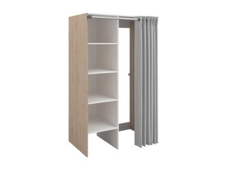 Vente-Unique Mobile Per Lavanderia Con Tenda Per Lavatrice Doppia L111 X H184 Cm Naturale Chiaro - Jazano