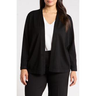 Anne Klein Chatham Open Front Cardigan in Black at Nordstrom, Size 3X