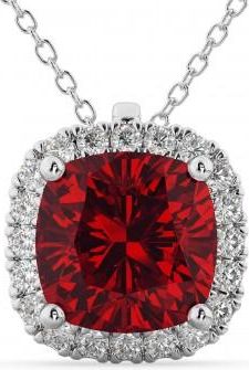 Allurez Halo Ruby Cushion Cut Pendant Necklace 14k White Gold (2.02ct)