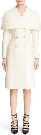 Fendi Floral & Crystal Embellished Wool & Silk Gazar Coat in White at Nordstrom, Size 2 Us