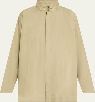 Eskandar Slim A-Line Double Stand-Collar Shirt With Stepped Insert (Long Length)