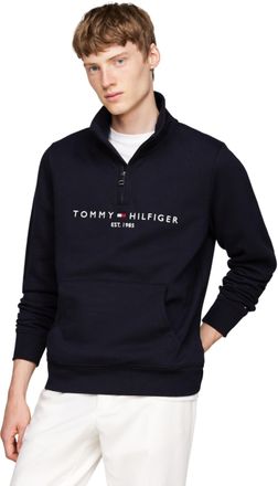 Tommy Hilfiger Mens Logo Mock Neck Zipped Logo Sweatshirt with Kangaroo Pocket, Blue (Desert Sky), 3XL