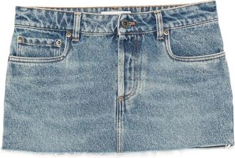 Miu Miu Logo-patch Frayed-hem Mini Denim Skirt