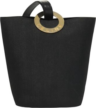 Celine Logo Du Cercle Black Canvas Shoulder Bag (Pre-Owned)