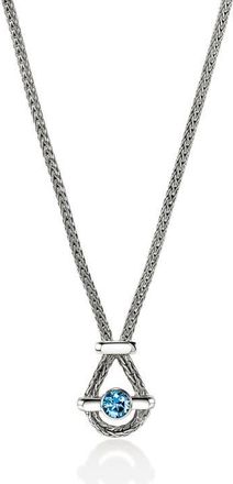 John Hardy Icon Swiss Blue Topaz Pendant Necklace in Silver at Nordstrom, Size 18