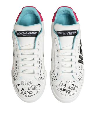 Dolce & Gabbana Womens White Leather Graffiti Low Top Sneakers Shoes 100lf