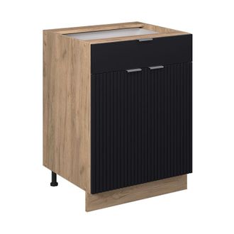 Vicco Mueble Bajo De Cocina Fame-line, Rayas Negras, 60 Cm Con Caj&oacute;n, Et M&aacute;rmol Vicco