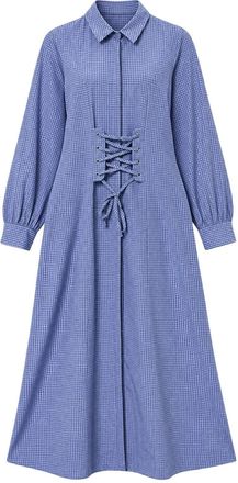 Trendyol Modest Dames Blauw Geruit Maxi Lang Blousejurk Modest Jurken