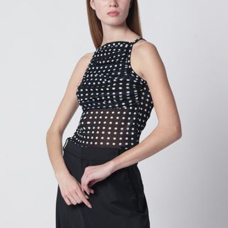 Patou Navy blue ruched polka-dot top