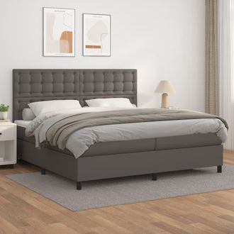 vidaXL Cama Box Spring Con Colch&oacute;n Cuero Sint&eacute;tico Gris 200x200 Cm Vidaxl