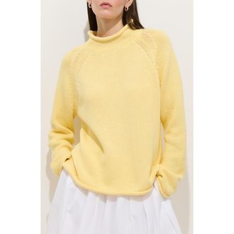 Alex Mill Eastport Roll Trim Long Sleeve Sweater in Double Cream at Nordstrom, Size X-Large