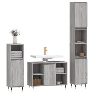 Berkfield Home Modern 3 Piece Bathroom Furniture Set Grey Sonoma Engineered Wood