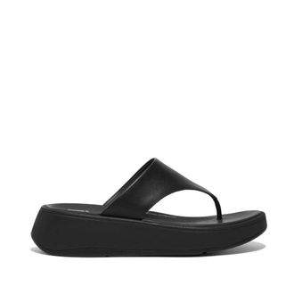 FitFlop Fitflop F-mode Lederen Flatform Dames Tussenruimte Sandalen Helemaal Zwart