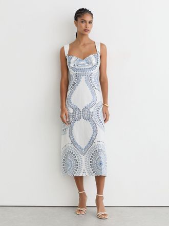 Reiss Linen Floral-print Midi Dress, 18