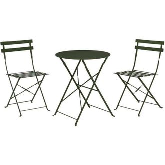 Progarden Ambiance Mesa 60 Cm + 2 Sillas Plegables Metal Verde Conjunto
