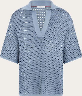 Ferragamo Women Open knit polo shirt Blue