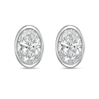 Diana M. Jewels 14Kt White Gold 9.00 cts Lab Grown Oval Diamond Bezel Studs