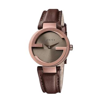 Gucci Accessoires, Dames, Bruin, ONE Size, Leer, Interlocking Horloge
