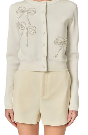 English Factory Embellished Bow Button Front Cardigan in Off White at Nordstrom, Size X-Small