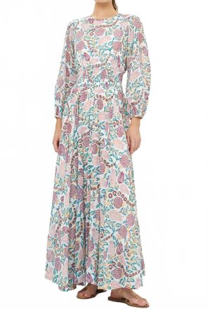 Oliphant Smocked Waist Crewneck Maxi Dress In Tupi Teal