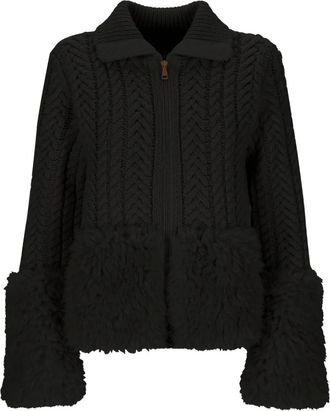 Moncler Cardigans, female, Black, M, Wool Blend Zip-Up Cardigan